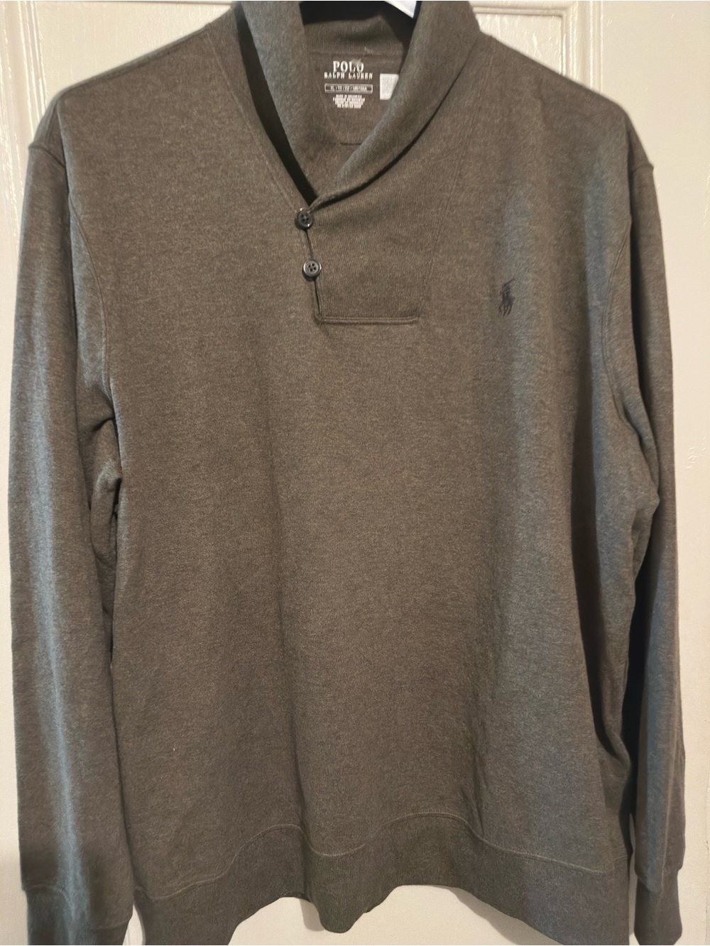 Polo by Ralph Lauren Men's Olive Gray V-Neck Shawl Pullover. Size XL.